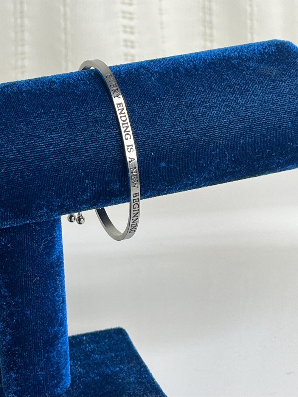 Silver Inspirational Bangle Bracelet "Every Ending Is A New Beginning" - Picture 7 of 7